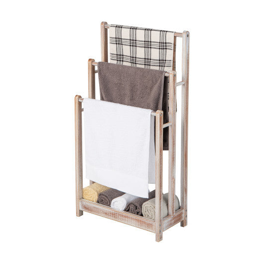 Freestanding Towel Rack 3-Bar Hand Towel Drying Stand with Bottom Storage Shelf-Rustic Brown LuxuryLifeWay Online Store