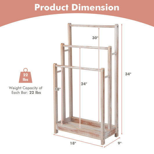 Freestanding Towel Rack 3-Bar Hand Towel Drying Stand with Bottom Storage Shelf-Rustic Brown LuxuryLifeWay Online Store