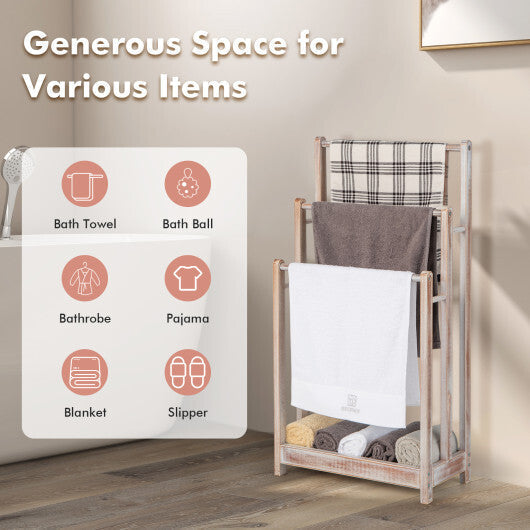 Freestanding Towel Rack 3-Bar Hand Towel Drying Stand with Bottom Storage Shelf-Rustic Brown LuxuryLifeWay Online Store