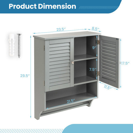 2-Doors Bathroom Wall-Mounted Medicine Cabinet with Towel Bar-Brown