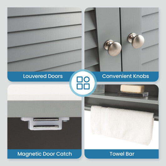 2-Doors Bathroom Wall-Mounted Medicine Cabinet with Towel Bar-Brown