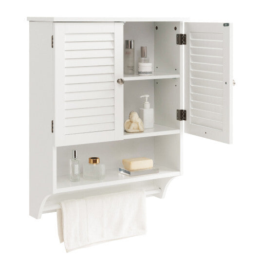 2-Doors Bathroom Wall-Mounted Medicine Cabinet with Towel Bar-White LuxuryLifeWay Online Store