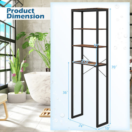 4-Tier Freestanding Over the Toilet Storage Rack-Rustic Brown