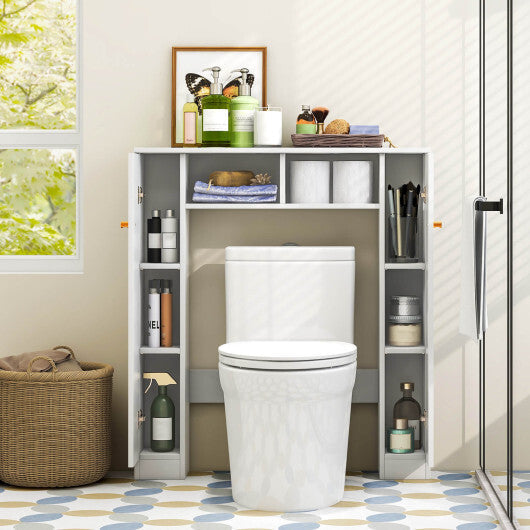 Over The Toilet Storage Cabinet with 2 Open Compartments and 4 Adjustable Shelves-Natural