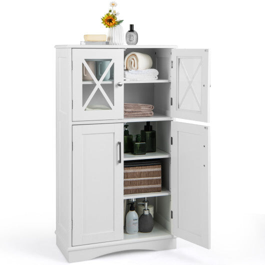 4 Doors Freeestanding Bathroom Floor Cabinet with Adjustable Shelves-White LuxuryLifeWay Online Store