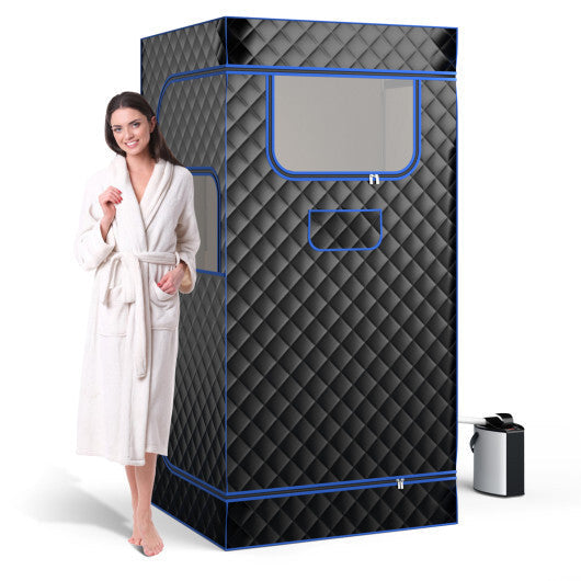 Portable Steam Sauna with 3L Steam Generator Remote Control Wood Foot Massager and Foldable Chair for Home-Black LuxuryLifeWay Online Store