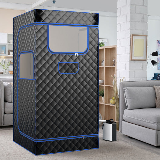Portable Steam Sauna with 3L Steam Generator Remote Control Wood Foot Massager and Foldable Chair for Home-Black LuxuryLifeWay Online Store