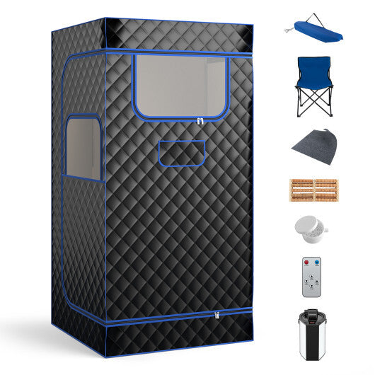 Portable Steam Sauna with 3L Steam Generator Remote Control Wood Foot Massager and Foldable Chair for Home-Black LuxuryLifeWay Online Store