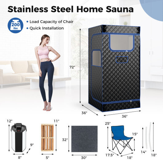 Portable Steam Sauna with 3L Steam Generator Remote Control Wood Foot Massager and Foldable Chair for Home-Black LuxuryLifeWay Online Store