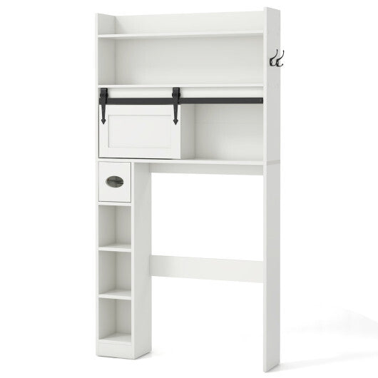 Over The Toilet Storage Cabinet with Sliding Barn Door and Adjustable Shelves-White LuxuryLifeWay Online Store