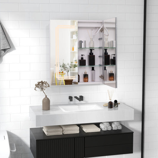 2 Doors Bathroom Mirror Medicine Wall Cabinet with Lights
