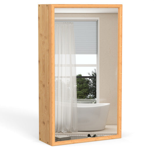 Bamboo Small Medicine Cabinet with Mirror Door and Removable Shelves-Natural LuxuryLifeWay Online Store