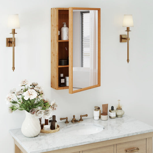 Bamboo Small Medicine Cabinet with Mirror Door and Removable Shelves-Natural LuxuryLifeWay Online Store