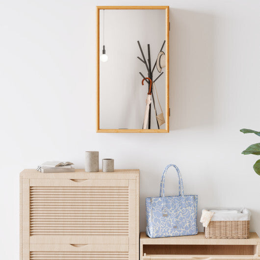 Bamboo Small Medicine Cabinet with Mirror Door and Removable Shelves-Natural LuxuryLifeWay Online Store