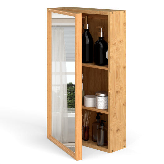 Bamboo Small Medicine Cabinet with Mirror Door and Removable Shelves-Natural LuxuryLifeWay Online Store