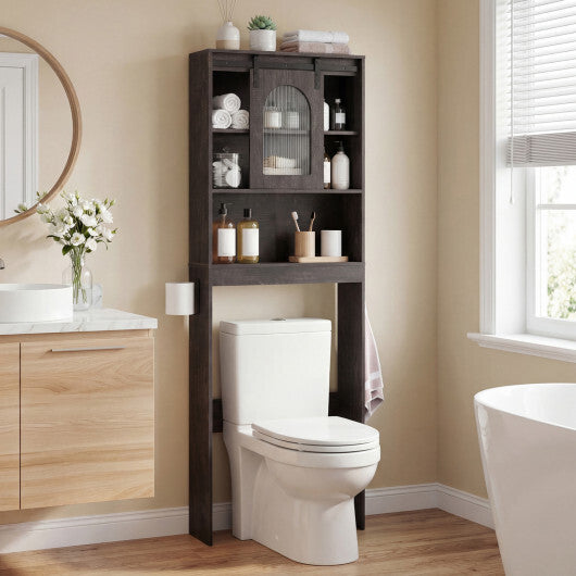 Over Toilet Storage Cabinet with Sliding Barn Door and Open Shelves for Bathroom-Oak LuxuryLifeWay Online Store