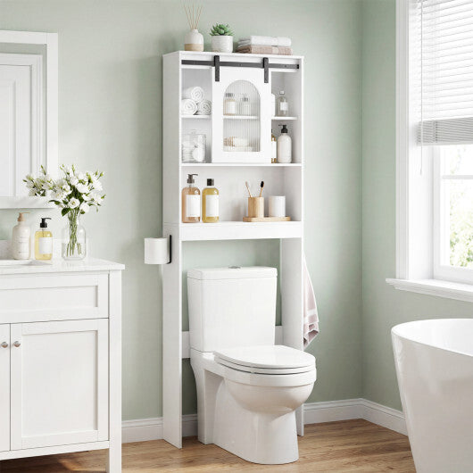 Over Toilet Storage Cabinet with Sliding Barn Door and Open Shelves for Bathroom-Oak LuxuryLifeWay Online Store