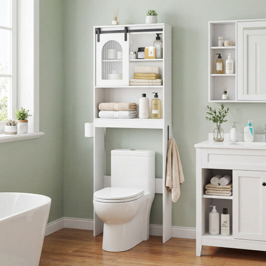 Over Toilet Storage Cabinet with Sliding Barn Door and Open Shelves for Bathroom-Oak LuxuryLifeWay Online Store