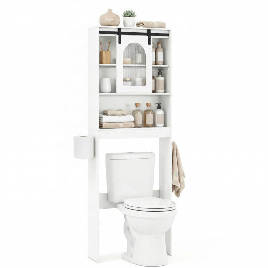 Over Toilet Storage Cabinet with Sliding Barn Door and Open Shelves for Bathroom-Oak LuxuryLifeWay Online Store