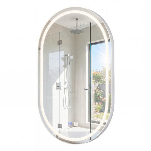 32x20" Oval LED Bathroom Mirror with Front & Backlight 3 Colors Stepless Dimming-Silver LuxuryLifeWay Online Store