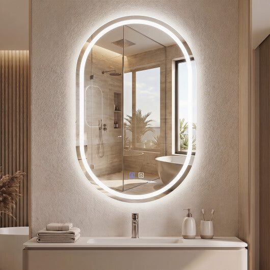 32x20" Oval LED Bathroom Mirror with Front & Backlight 3 Colors Stepless Dimming-Silver LuxuryLifeWay Online Store