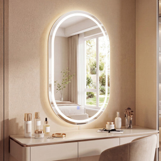 32x20" Oval LED Bathroom Mirror with Front & Backlight 3 Colors Stepless Dimming-Silver LuxuryLifeWay Online Store