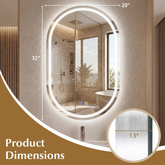 32x20" Oval LED Bathroom Mirror with Front & Backlight 3 Colors Stepless Dimming-Silver LuxuryLifeWay Online Store
