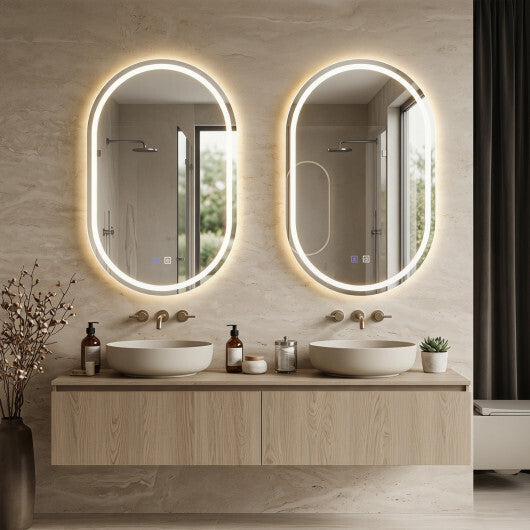 32x20" Oval LED Bathroom Mirror with Front & Backlight 3 Colors Stepless Dimming-Silver LuxuryLifeWay Online Store