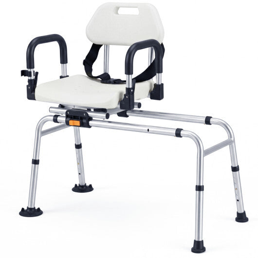 Sliding Shower Chair with Backrest and Swivel Seat for Handicap and Seniors-Silver LuxuryLifeWay Online Store