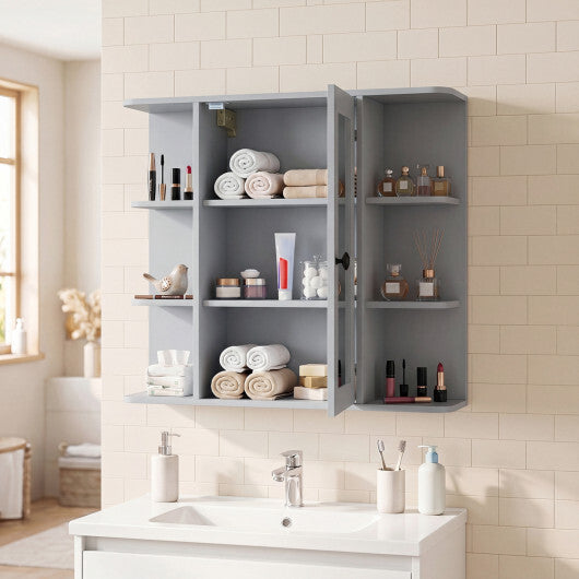 Wall Mounted Bathroom Medicine Cabinet with Mirror and Shelves-Gray LuxuryLifeWay Online Store