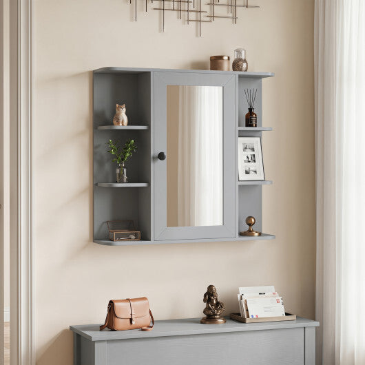 Wall Mounted Bathroom Medicine Cabinet with Mirror and Shelves-Gray LuxuryLifeWay Online Store