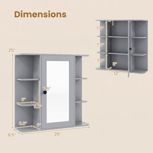 Wall Mounted Bathroom Medicine Cabinet with Mirror and Shelves-Gray LuxuryLifeWay Online Store