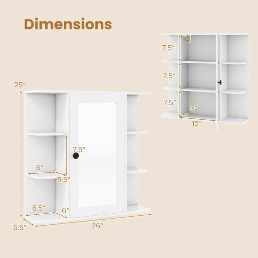 Wall Mounted Bathroom Medicine Cabinet with Mirror and Shelves-Gray LuxuryLifeWay Online Store