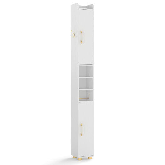 Narrow Bathroom Storage Cabinet with Open Shelves and Toilet Paper Holder-White LuxuryLifeWay Online Store