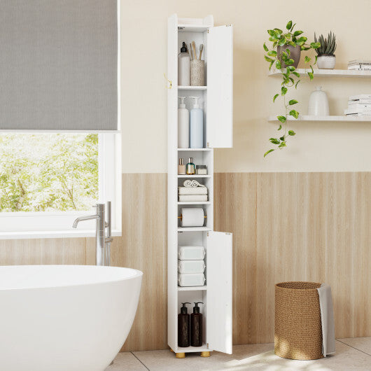 Narrow Bathroom Storage Cabinet with Open Shelves and Toilet Paper Holder-White LuxuryLifeWay Online Store