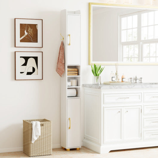 Narrow Bathroom Storage Cabinet with Open Shelves and Toilet Paper Holder-White LuxuryLifeWay Online Store