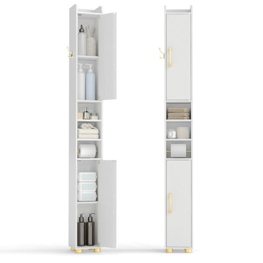 Narrow Bathroom Storage Cabinet with Open Shelves and Toilet Paper Holder-White LuxuryLifeWay Online Store