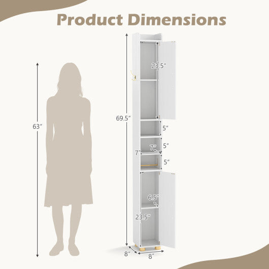 Narrow Bathroom Storage Cabinet with Open Shelves and Toilet Paper Holder-White LuxuryLifeWay Online Store