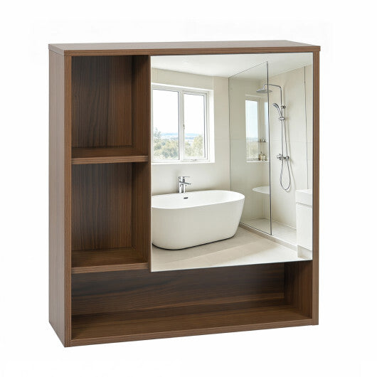 Wall-Mounted Mirror Cabinet with 2 Hidden Shelves and 3 Open Compartments-Black LuxuryLifeWay Online Store