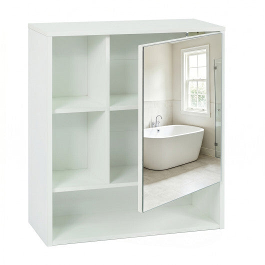 Wall-Mounted Mirror Cabinet with 2 Hidden Shelves and 3 Open Compartments-Black LuxuryLifeWay Online Store
