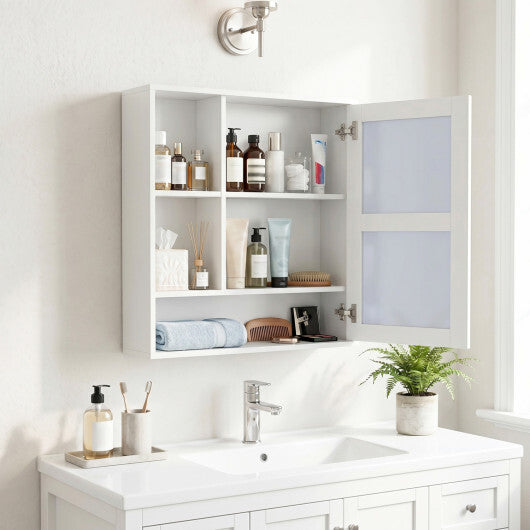 Wall-Mounted Mirror Cabinet with 2 Hidden Shelves and 3 Open Compartments-Black LuxuryLifeWay Online Store