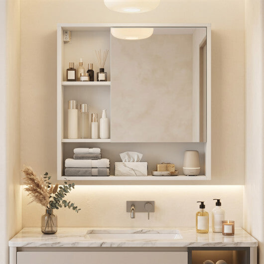 Wall-Mounted Mirror Cabinet with 2 Hidden Shelves and 3 Open Compartments-Black LuxuryLifeWay Online Store