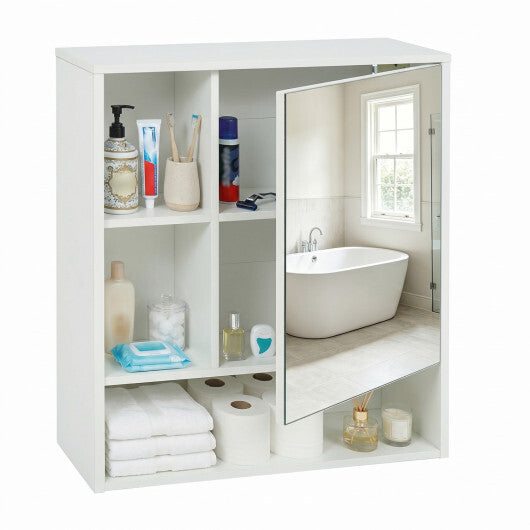 Wall-Mounted Mirror Cabinet with 2 Hidden Shelves and 3 Open Compartments-Black LuxuryLifeWay Online Store
