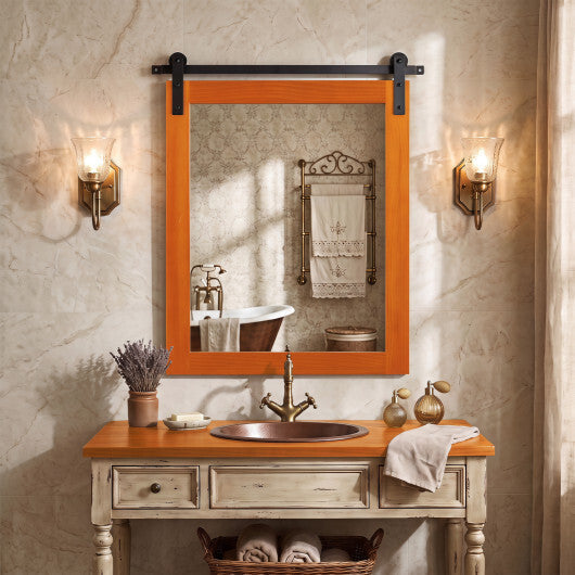 29" x 23" Rectangle Farmhouse Wall Mirror with Metal Bracket for Bathroom-Brown LuxuryLifeWay Online Store