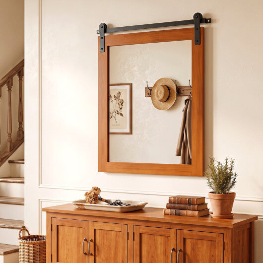 29" x 23" Rectangle Farmhouse Wall Mirror with Metal Bracket for Bathroom-Brown LuxuryLifeWay Online Store