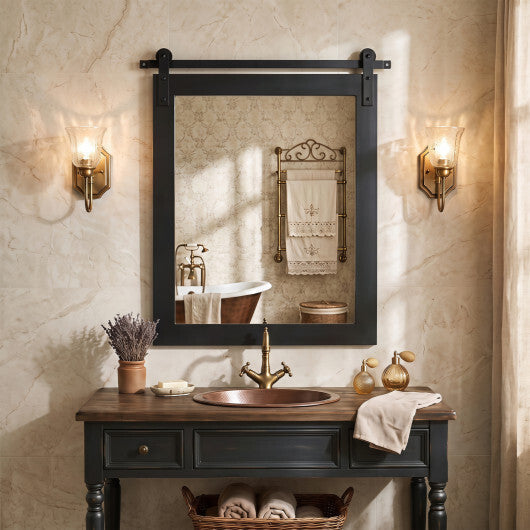 29" x 23" Rectangle Farmhouse Wall Mirror with Metal Bracket for Bathroom-Brown LuxuryLifeWay Online Store