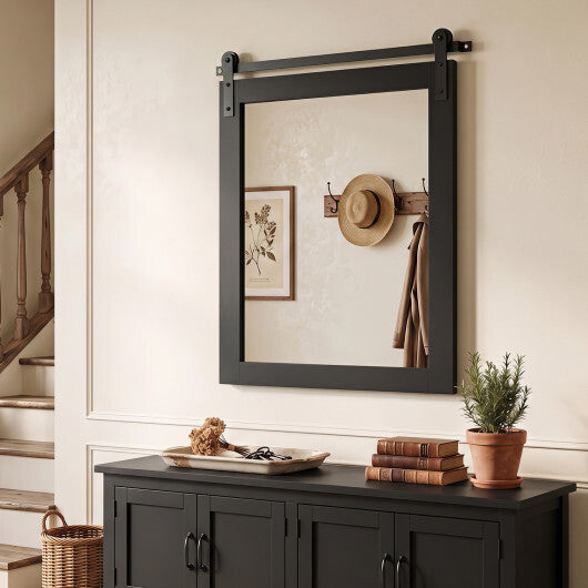 29" x 23" Rectangle Farmhouse Wall Mirror with Metal Bracket for Bathroom-Brown LuxuryLifeWay Online Store