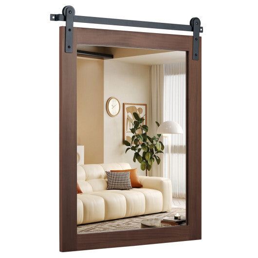 29" x 23" Rectangle Farmhouse Wall Mirror with Metal Bracket for Bathroom-Brown LuxuryLifeWay Online Store