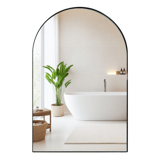 34" x 22" Brushed Metal Wall-Mounted Storage Cabinet with Arched Mirror and Adjustable Shelves-Black LuxuryLifeWay Online Store