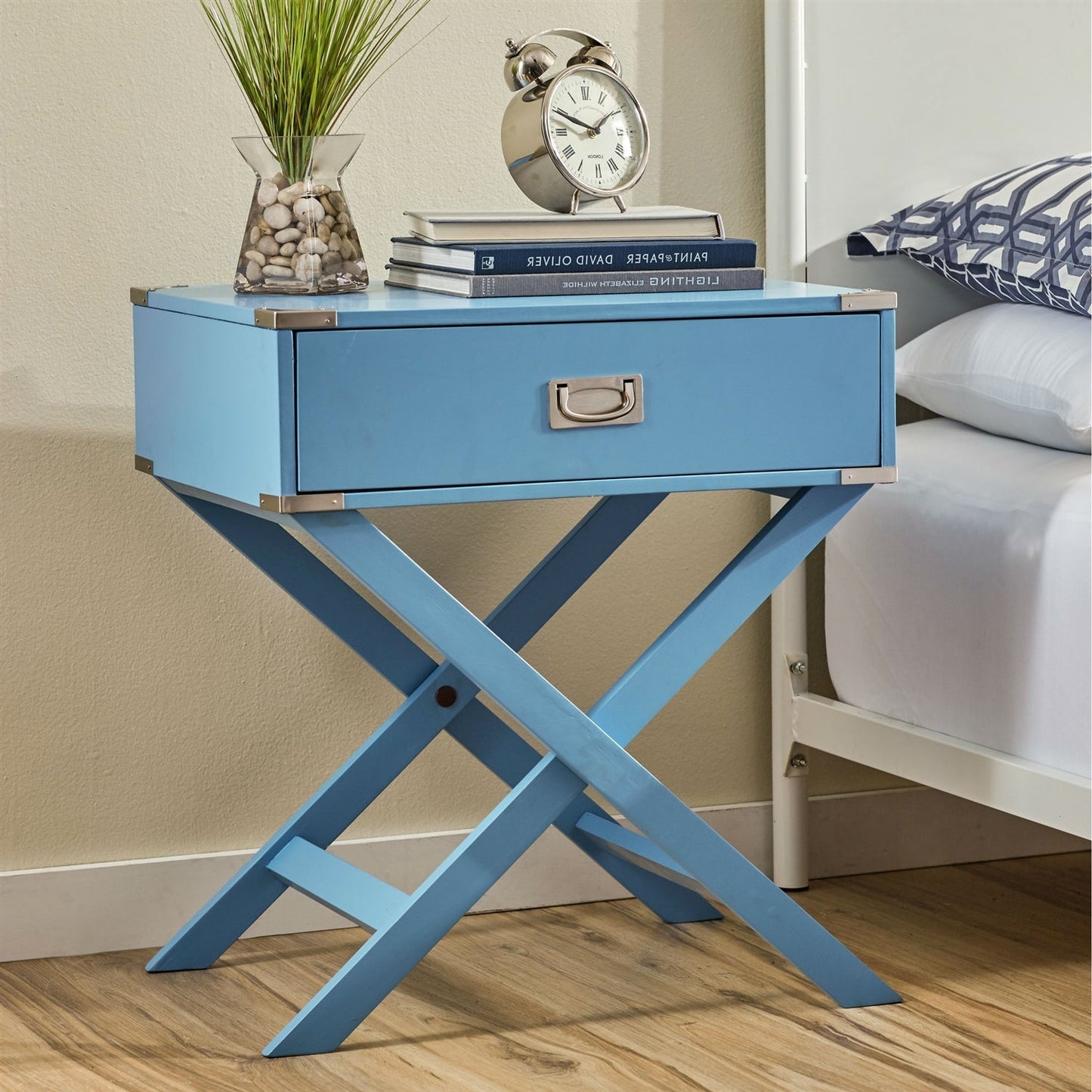 Modern 1-Drawer Bedroom Nightstand End Table in Blue Finish LuxuryLifeWay Online Store